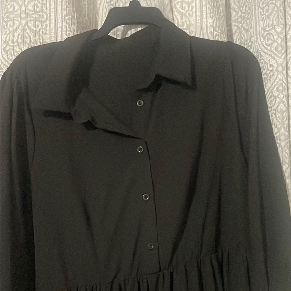 SHEIN Black Bishop Sleeve Sundress with Notched Collar brand new without tags - Picture 2 of 3